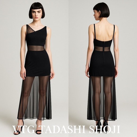 VTG Tadashi Shoji,Avant Garde,Sheer-Mesh Mid-drift,Evening Dress,Gown,EUC,Size S - Picture 1 of 14
